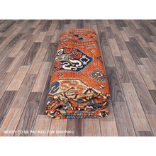 Load image into Gallery viewer, 8&#39;10&quot;x11&#39;10&quot; Sun Orange, Hand Knotted, Vegetable Dyes, Natural Wool, Denser Weave, Afghan Super Kazak with Geometric Elements, Oriental Rug FWR519234