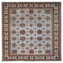 Load image into Gallery viewer, 12&#39;x12&#39; Nimbus Cloud Gray, Afghan Super Kazak with All Over Geometric Motifs, Natural Dyes, Hand Knotted, Organic Wool, Oriental Square Rug FWR519324