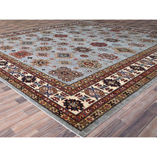 Load image into Gallery viewer, 12&#39;x12&#39; Nimbus Cloud Gray, Afghan Super Kazak with All Over Geometric Motifs, Natural Dyes, Hand Knotted, Organic Wool, Oriental Square Rug FWR519324