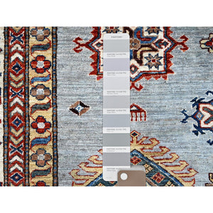 12'x12' Nimbus Cloud Gray, Afghan Super Kazak with All Over Geometric Motifs, Natural Dyes, Hand Knotted, Organic Wool, Oriental Square Rug FWR519324