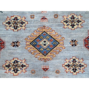 12'x12' Nimbus Cloud Gray, Afghan Super Kazak with All Over Geometric Motifs, Natural Dyes, Hand Knotted, Organic Wool, Oriental Square Rug FWR519324