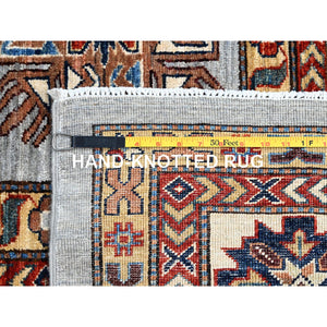 12'x12' Nimbus Cloud Gray, Afghan Super Kazak with All Over Geometric Motifs, Natural Dyes, Hand Knotted, Organic Wool, Oriental Square Rug FWR519324