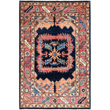 Load image into Gallery viewer, 4&#39;1&quot;x6&#39;2&quot; Broncos Blue, Denser Weave, Heriz Vegetable Dyes Design, Hand Knotted, Extra Soft Wool, Oriental Rug FWR519534