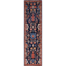 Load image into Gallery viewer, 2&#39;9&quot;x10&#39;2&quot; College Navy Blue, All Over Antiqued Bijar Design, All Natural Wool, Denser Weave, Natural Dyes Hand Knotted Oriental Runner Rug FWR519540