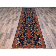 Load image into Gallery viewer, 2&#39;9&quot;x10&#39;2&quot; College Navy Blue, All Over Antiqued Bijar Design, All Natural Wool, Denser Weave, Natural Dyes Hand Knotted Oriental Runner Rug FWR519540