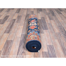 Load image into Gallery viewer, 2&#39;9&quot;x10&#39;2&quot; College Navy Blue, All Over Antiqued Bijar Design, All Natural Wool, Denser Weave, Natural Dyes Hand Knotted Oriental Runner Rug FWR519540