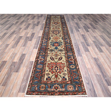 Load image into Gallery viewer, 2&#39;7&quot;x12&#39;3&quot; Lily Green, Ghazni Wool, Densely Woven, Vegetable Dyes, Hand Knotted, Heriz Design Aryana Oriental Runner Rug FWR519546