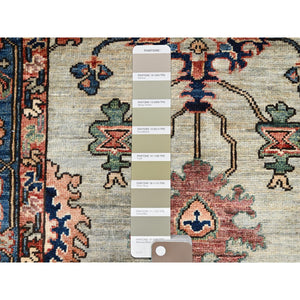 2'10"x13'9" Spray Green, Aryana Collection With Floral Border, Heriz All Over Design, Hand Knotted, Pure Wool, Densely Woven, Runner Oriental Rug FWR519564