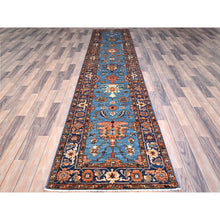 Load image into Gallery viewer, 2&#39;8&quot;x12&#39;10&quot; Azure Blue, Luxurious Wool, Denser Weave, Hand Knotted, All Over Heriz Design, Oriental Aryana Collection, Runner Rug FWR519570