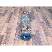 Load image into Gallery viewer, 2&#39;8&quot;x12&#39;10&quot; Azure Blue, Luxurious Wool, Denser Weave, Hand Knotted, All Over Heriz Design, Oriental Aryana Collection, Runner Rug FWR519570