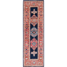 Load image into Gallery viewer, 2&#39;x6&#39;1&quot; Yankees Blue With Broad Border, All Over Heriz Design, Densely Woven, 100% Wool, Hand Knotted Aryana, Oriental Runner Rug FWR519576