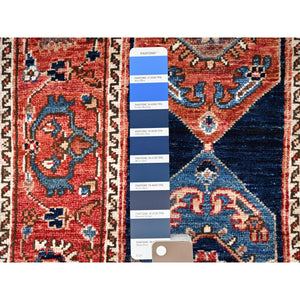 2'x6'1" Yankees Blue With Broad Border, All Over Heriz Design, Densely Woven, 100% Wool, Hand Knotted Aryana, Oriental Runner Rug FWR519576