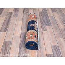 Load image into Gallery viewer, 2&#39;x6&#39;1&quot; Yankees Blue With Broad Border, All Over Heriz Design, Densely Woven, 100% Wool, Hand Knotted Aryana, Oriental Runner Rug FWR519576