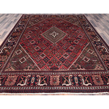 Load image into Gallery viewer, 8&#39;1&quot;x11&#39;3&quot; Merlot Red, 100% Wool, Sides and Ends Professionally Secured and Cleaned, Even Wear, Vintage Persian Joshagan With Diamond Shaped Central Medallion Hand Knotted Oriental Rug FWR519684