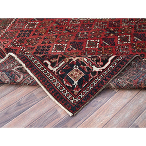 8'1"x11'3" Merlot Red, 100% Wool, Sides and Ends Professionally Secured and Cleaned, Even Wear, Vintage Persian Joshagan With Diamond Shaped Central Medallion Hand Knotted Oriental Rug FWR519684