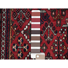 Load image into Gallery viewer, 8&#39;1&quot;x11&#39;3&quot; Merlot Red, 100% Wool, Sides and Ends Professionally Secured and Cleaned, Even Wear, Vintage Persian Joshagan With Diamond Shaped Central Medallion Hand Knotted Oriental Rug FWR519684