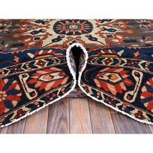 Load image into Gallery viewer, 8&#39;7&quot;x11&#39;7&quot; Tangarine Tango Red With College Navy Blue Border, All Natural Wool, Hand Knotted, Vintage Persian Bakhtiar With Large Flower Center Medallion, Densely Woven, Oriental Rug FWR519696