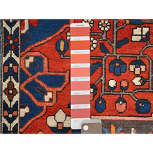 Load image into Gallery viewer, 8&#39;7&quot;x11&#39;7&quot; Tangarine Tango Red With College Navy Blue Border, All Natural Wool, Hand Knotted, Vintage Persian Bakhtiar With Large Flower Center Medallion, Densely Woven, Oriental Rug FWR519696