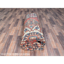 Load image into Gallery viewer, 8&#39;7&quot;x11&#39;7&quot; Tangarine Tango Red With College Navy Blue Border, All Natural Wool, Hand Knotted, Vintage Persian Bakhtiar With Large Flower Center Medallion, Densely Woven, Oriental Rug FWR519696