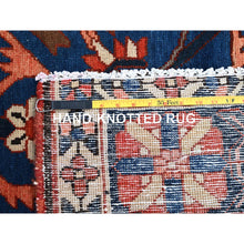 Load image into Gallery viewer, 8&#39;7&quot;x11&#39;7&quot; Tangarine Tango Red With College Navy Blue Border, All Natural Wool, Hand Knotted, Vintage Persian Bakhtiar With Large Flower Center Medallion, Densely Woven, Oriental Rug FWR519696