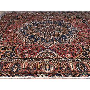 10'6"x9'5" Prismatic Red, Vintage Persian Bakhtiar With Centre Flower Medallion, Hand Knotted, Natural Wool, Square Oriental Rug FWR519726