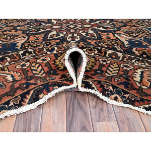 10'6"x9'5" Prismatic Red, Vintage Persian Bakhtiar With Centre Flower Medallion, Hand Knotted, Natural Wool, Square Oriental Rug FWR519726