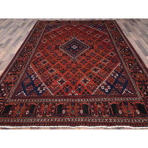 7'2"x10'1" Valiant Poppy Red, Hand Knotted, 100% Wool, Vintage Joshagan, Natural Dyes, Persian Oriental Rug FWR519738