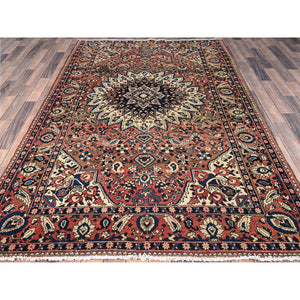 5'3"x8'6" Dusted Clay Red With Large Medallion Design, All Natural Wool, Densely Woven, Vegetable Dyes, Hand Knotted, Vintage Persian Bakhtiar Oriental Rug FWR519744