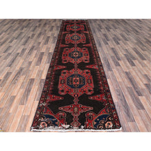 Load image into Gallery viewer, 3&#39;5&quot;x15&#39;1&quot; Upsdell Red, Geometric Medallions, Vintage Persian Hamadan, Mint Condition, Areas Of Even Wear, Hand Knotted, Soft And Pure Wool, Sides And Secured Professionally, Clean, Runner Oriental Rug FWR519870