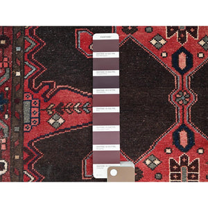 3'5"x15'1" Upsdell Red, Geometric Medallions, Vintage Persian Hamadan, Mint Condition, Areas Of Even Wear, Hand Knotted, Soft And Pure Wool, Sides And Secured Professionally, Clean, Runner Oriental Rug FWR519870