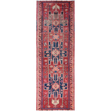 Load image into Gallery viewer, 3&#39;7&quot;x10&#39;3&quot; Summer Fig Red, Great Condition, Vintage Persian Heriz, Even Wear, 100% Wool, Cropped Thin, Hand Knotted, Sides and Ends Secured, Tribal Floor Art, Runner Oriental Rug FWR519882