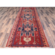 Load image into Gallery viewer, 3&#39;7&quot;x10&#39;3&quot; Summer Fig Red, Great Condition, Vintage Persian Heriz, Even Wear, 100% Wool, Cropped Thin, Hand Knotted, Sides and Ends Secured, Tribal Floor Art, Runner Oriental Rug FWR519882