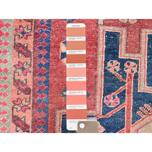 3'7"x10'3" Summer Fig Red, Great Condition, Vintage Persian Heriz, Even Wear, 100% Wool, Cropped Thin, Hand Knotted, Sides and Ends Secured, Tribal Floor Art, Runner Oriental Rug FWR519882