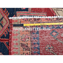 Load image into Gallery viewer, 3&#39;7&quot;x10&#39;3&quot; Summer Fig Red, Great Condition, Vintage Persian Heriz, Even Wear, 100% Wool, Cropped Thin, Hand Knotted, Sides and Ends Secured, Tribal Floor Art, Runner Oriental Rug FWR519882