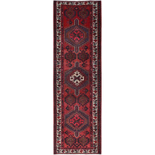 Load image into Gallery viewer, 3&#39;3&quot;x10&#39;6&quot; Upsdell Red, Vintage North West Persian, Vibrant Geometric Pattern, All Wool, Cropped Thin, Even Wear With No Holes, Sides And Ends Secured Professionally, Great Condition, Runner Oriental Rug FWR519972