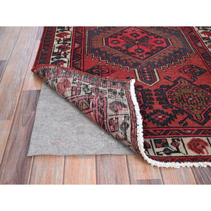 3'3"x10'6" Upsdell Red, Vintage North West Persian, Vibrant Geometric Pattern, All Wool, Cropped Thin, Even Wear With No Holes, Sides And Ends Secured Professionally, Great Condition, Runner Oriental Rug FWR519972