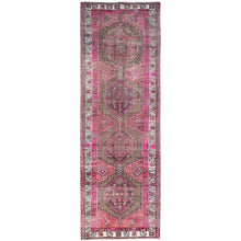 Load image into Gallery viewer, 3&#39;6&quot;x10&#39;9&quot; Multicolored, Sheared Low Distressed Look, Cropped Thin, Evenly Worn, Soft Wool, Hand Knotted, Persian Heriz, Sides and Ends Professionally Secured, Antique Runner Oriental Rug FWR519984