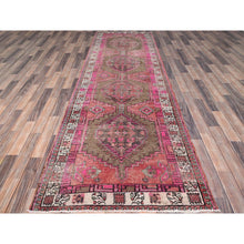 Load image into Gallery viewer, 3&#39;6&quot;x10&#39;9&quot; Multicolored, Sheared Low Distressed Look, Cropped Thin, Evenly Worn, Soft Wool, Hand Knotted, Persian Heriz, Sides and Ends Professionally Secured, Antique Runner Oriental Rug FWR519984