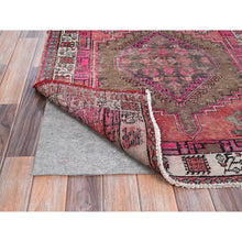 Load image into Gallery viewer, 3&#39;6&quot;x10&#39;9&quot; Multicolored, Sheared Low Distressed Look, Cropped Thin, Evenly Worn, Soft Wool, Hand Knotted, Persian Heriz, Sides and Ends Professionally Secured, Antique Runner Oriental Rug FWR519984