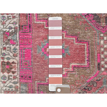 Load image into Gallery viewer, 3&#39;6&quot;x10&#39;9&quot; Multicolored, Sheared Low Distressed Look, Cropped Thin, Evenly Worn, Soft Wool, Hand Knotted, Persian Heriz, Sides and Ends Professionally Secured, Antique Runner Oriental Rug FWR519984