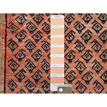 Load image into Gallery viewer, 2&#39;9&quot;x3&#39;10&quot; Canyon Sunset Orange, Hand Knotted With Boteh All Over Design, Distressed Look, Cropped Thin, Soft And Silky Wool, Evenly Worn With No Holes, Persian Sarouk Mir, Antique Oriental Rug FWR520104