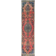 Load image into Gallery viewer, 2&#39;5&quot;x10&#39;8&quot; Indian Red, Narrow Vintage Persian Bibikabad, Hand Knotted With Extra Soft Wool, Good Condition, Professionally Secured, Cropped Thin, Distressed Look, Runner Oriental Rug FWR520146