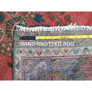 2'5"x10'8" Indian Red, Narrow Vintage Persian Bibikabad, Hand Knotted With Extra Soft Wool, Good Condition, Professionally Secured, Cropped Thin, Distressed Look, Runner Oriental Rug FWR520146