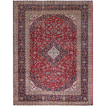 Load image into Gallery viewer, 9&#39;9&quot;x13&#39; Ajax Red, Hand Knotted Vintage Persian Kashan With Central Medallion Design, Sides and Ends Professionally Secured and Cleaned, Mint Condition, Fine Wool Pile, Oriental Rug FWR520176