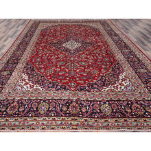 Load image into Gallery viewer, 9&#39;9&quot;x13&#39; Ajax Red, Hand Knotted Vintage Persian Kashan With Central Medallion Design, Sides and Ends Professionally Secured and Cleaned, Mint Condition, Fine Wool Pile, Oriental Rug FWR520176