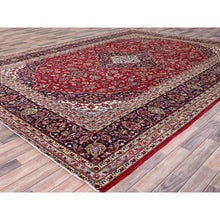 Load image into Gallery viewer, 9&#39;9&quot;x13&#39; Ajax Red, Hand Knotted Vintage Persian Kashan With Central Medallion Design, Sides and Ends Professionally Secured and Cleaned, Mint Condition, Fine Wool Pile, Oriental Rug FWR520176