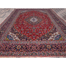 Load image into Gallery viewer, 10&#39;1&quot;x13&#39; Angels Red, Blue Border and Corners, Old Persian Kashan Hand Knotted Medallion Design, Nomad Creation, Full Pile, Vegetable Dyes, All Wool Oriental Rug FWR520182