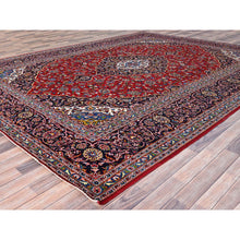 Load image into Gallery viewer, 10&#39;1&quot;x13&#39; Angels Red, Blue Border and Corners, Old Persian Kashan Hand Knotted Medallion Design, Nomad Creation, Full Pile, Vegetable Dyes, All Wool Oriental Rug FWR520182