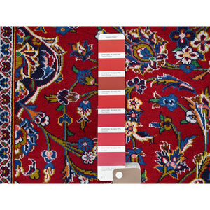 10'1"x13' Angels Red, Blue Border and Corners, Old Persian Kashan Hand Knotted Medallion Design, Nomad Creation, Full Pile, Vegetable Dyes, All Wool Oriental Rug FWR520182