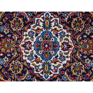 10'1"x13' Angels Red, Blue Border and Corners, Old Persian Kashan Hand Knotted Medallion Design, Nomad Creation, Full Pile, Vegetable Dyes, All Wool Oriental Rug FWR520182